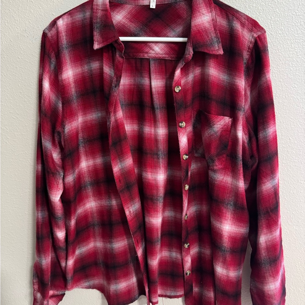 Maurices Red and Black Flannel Button Down Shirt